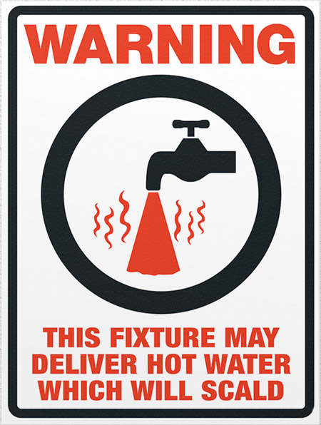 Warning - This Fixture May Deliver Hot Water Which Will Scald (Self Adhesive)